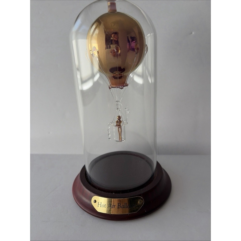 Vintage Mayflower Glass Hand Blown Hot Air Balloon Model Sculpture In Glass Dome